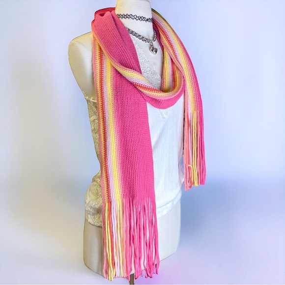 Pink and Yellow Striped Scarf - Picture 1 of 6